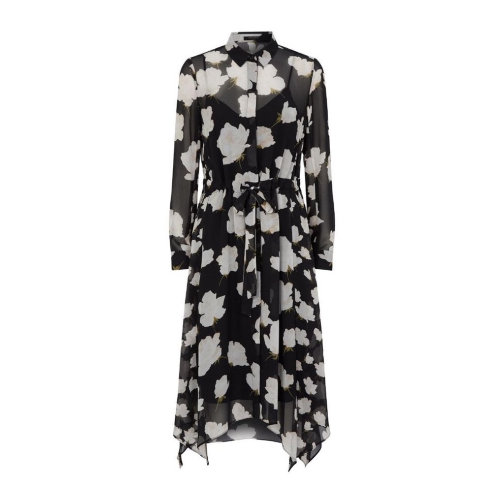 Allsaints Riva Caro Black Floral Printed Midi Dress Large Nwt